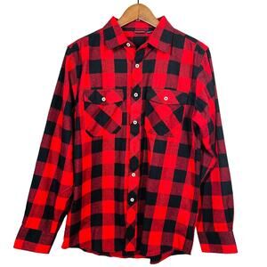 Design in Italy Flannel Shirt Button Down Lumberjack Red Black Checker - M
